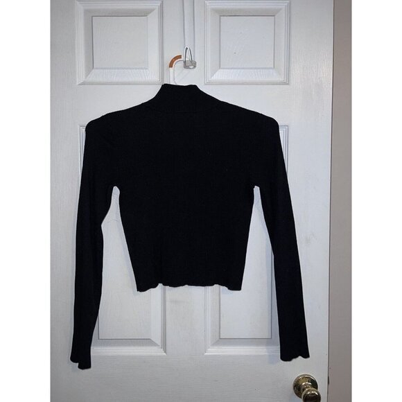 CALVIN KLEIN Women's Black Cropped Sweater Long Sleeve Pullover Ribbed - Picture 6 of 10